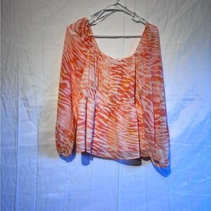 DR2 Vibrant Orange Animal Print Blouse Medium